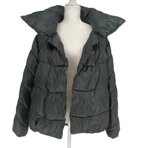Rachel Parcell Olive Green Short Puffer Jacket Coat Size XS Wide Collar Zip
